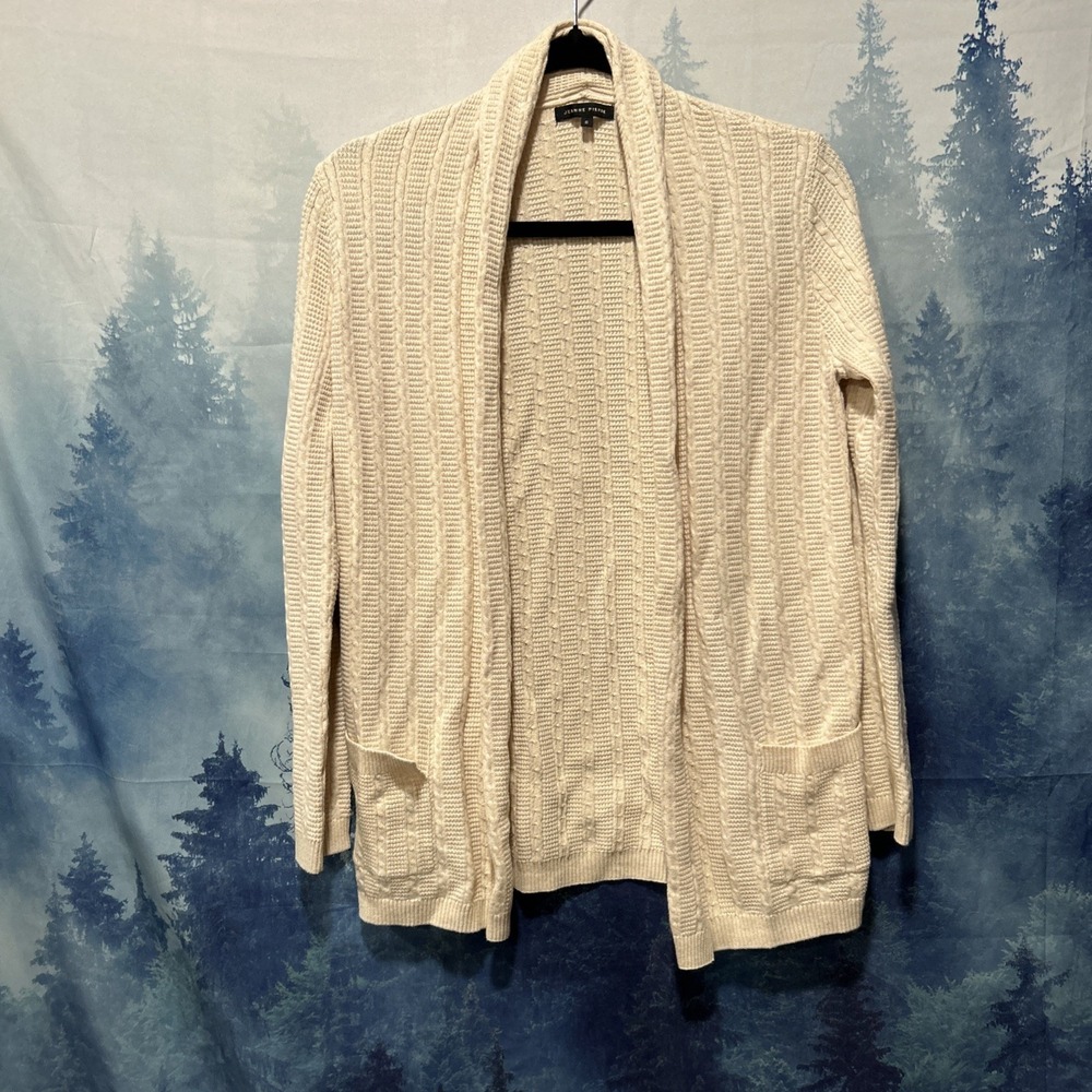 Jeanne Pierre Cable Knit Sweater Sz Small Open Front Cream Pockets